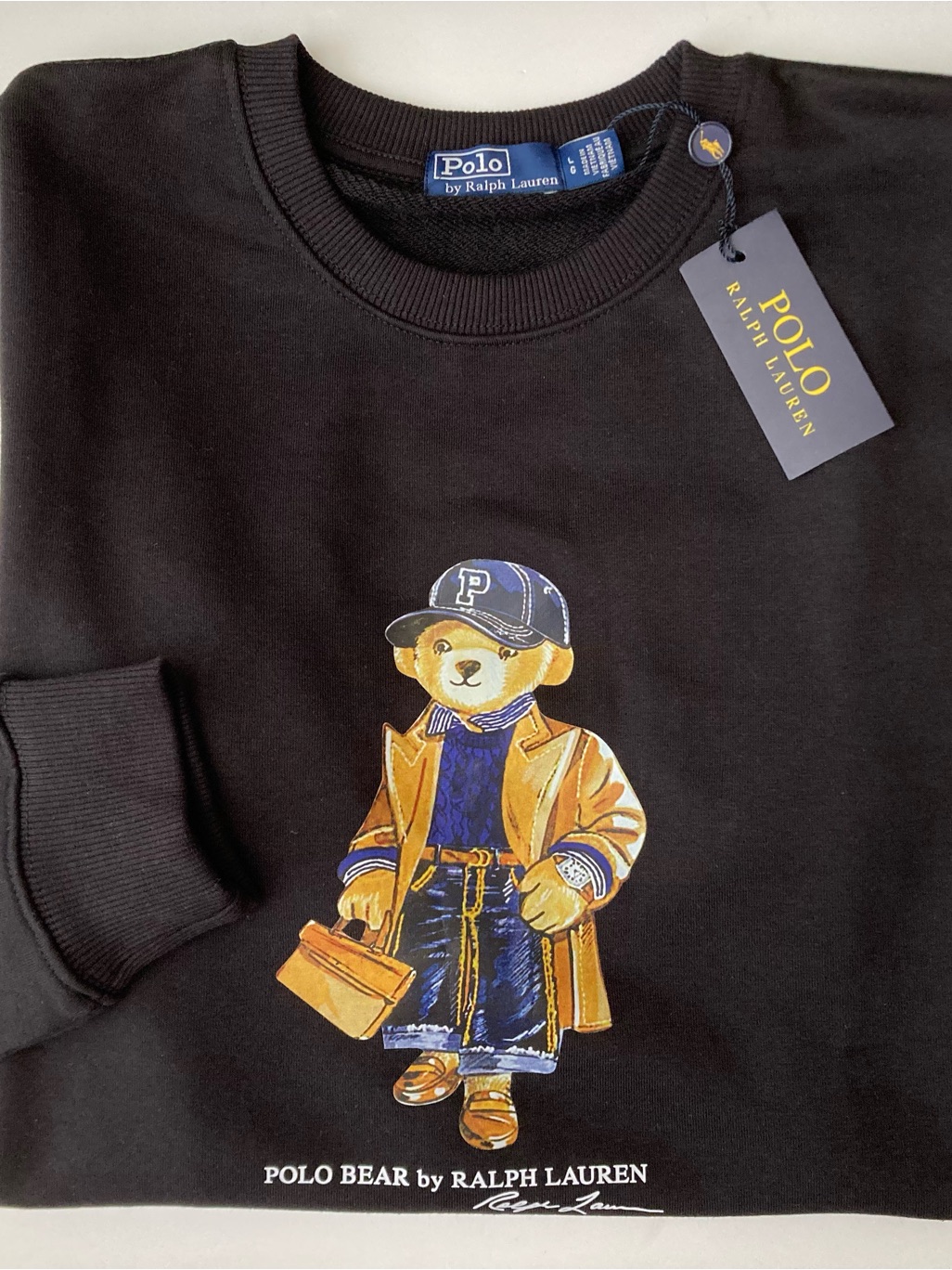 Polo Ralph Lauren Bear Sweatshirt L Slim Fit Womenâs Cotton Black Crew Neck